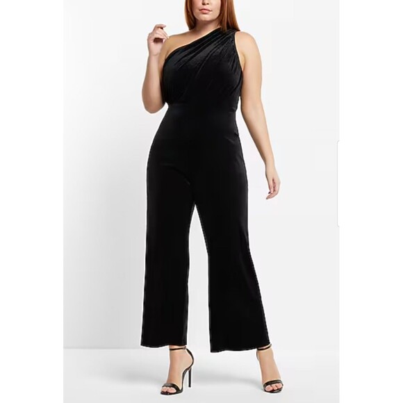 Express Pants - NWT Express Size L One Shoulder Wide Leg Jumpsuit Black Pleated Front Tie $88